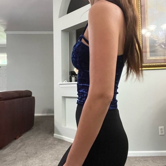 EUC Royal Blue Velvet Spaghetti Strap Top - Picture 3 of 5